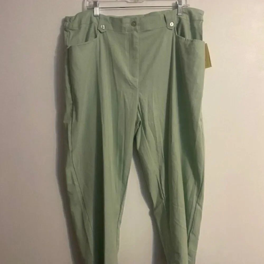 Selena Sport Seafoam Green Linen Blend crop pants, size 2X